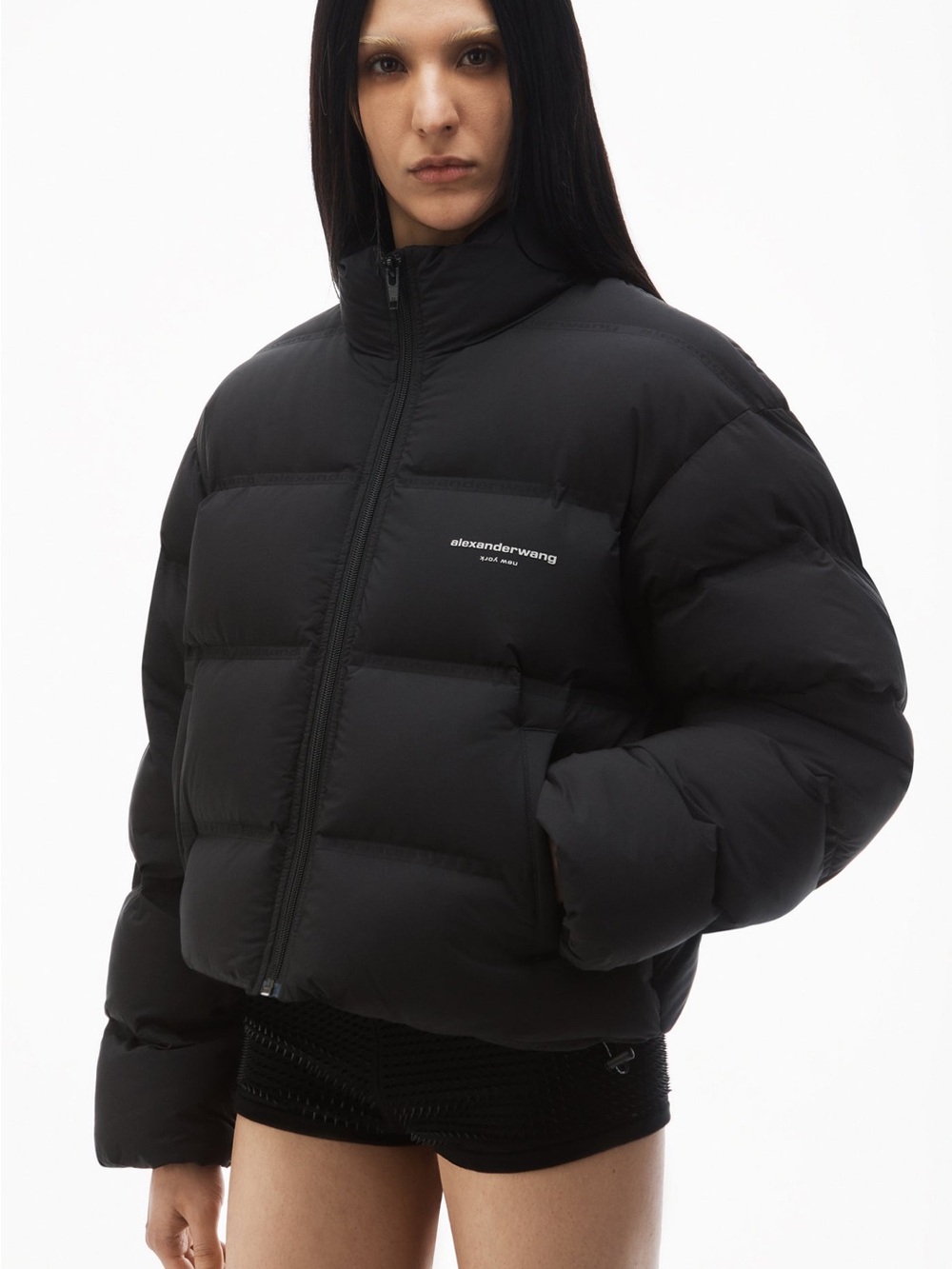 NWOT Alexander Wang Jacquard Cropped Puffer in Black, Size S